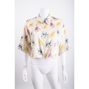Zara Womens Monkey Animal Print Shirt Crop Top Safari Zoo S Multicolor NWT